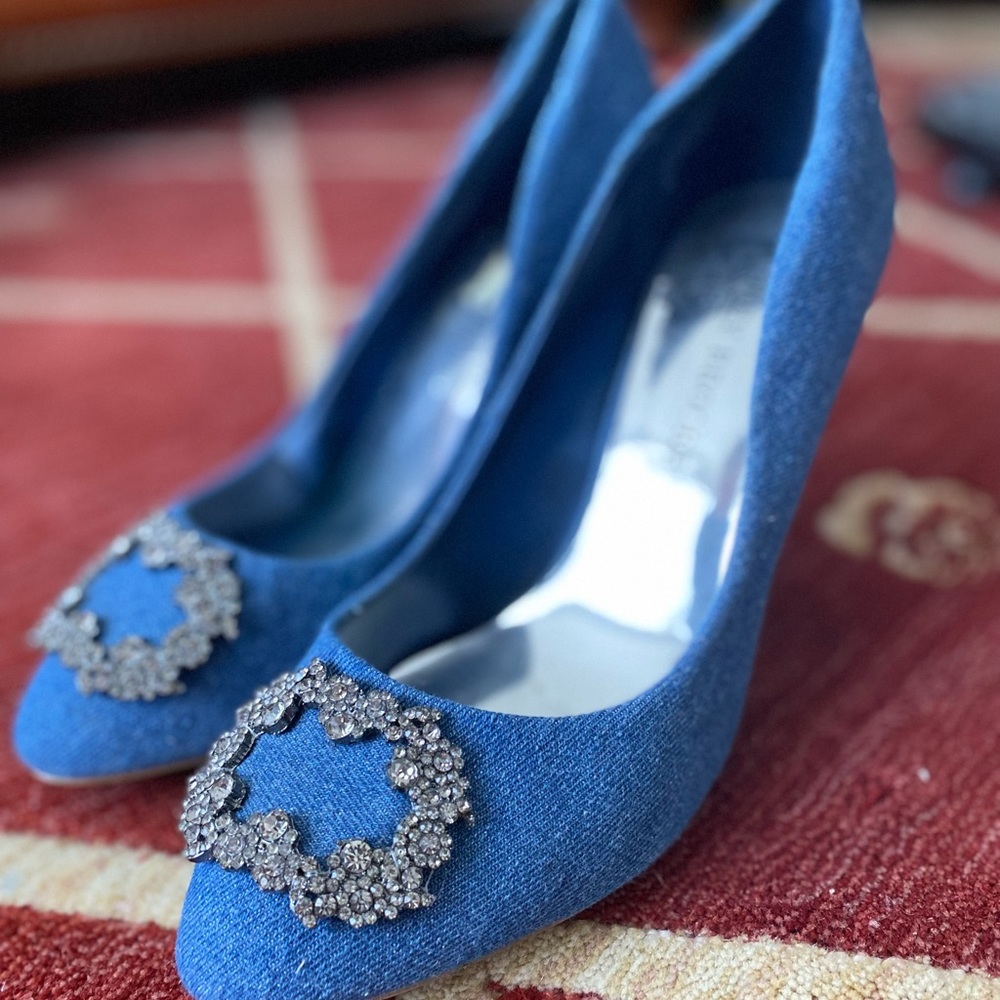 Audrey Brooke jeweled denim pump heel - used like new